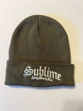 Sublime Embroidered Knit Beanie - Olive with White Logo | Adult One Size